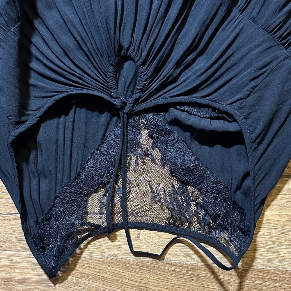 Natural Life Black Lace Yoke Maxi Dress Boho Tiered Sundress Adjustable Straps L - Picture 5 of 11